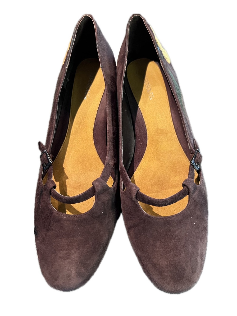 AEROSOLES Brown Suede Mary Jane Flats with Yellow Flower - Picture 3 of 7